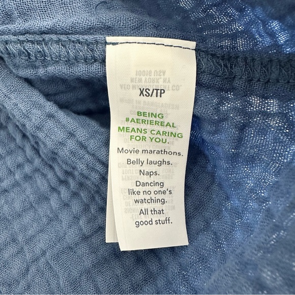 NEW! Aerie Gauzy Cover Up Shirt Blue Button Up Oversized Frayed Size XS - Picture 12 of 13